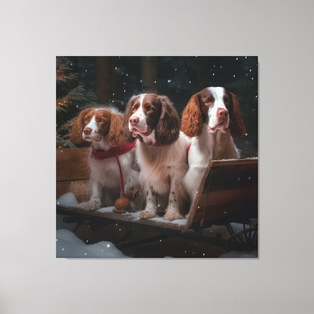 Brittany Spaniel Neve Trenó Natal Decoração (Frente)