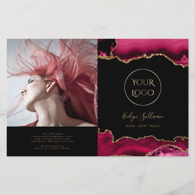 brochura de dobra magenta vermelha agate (Frente)