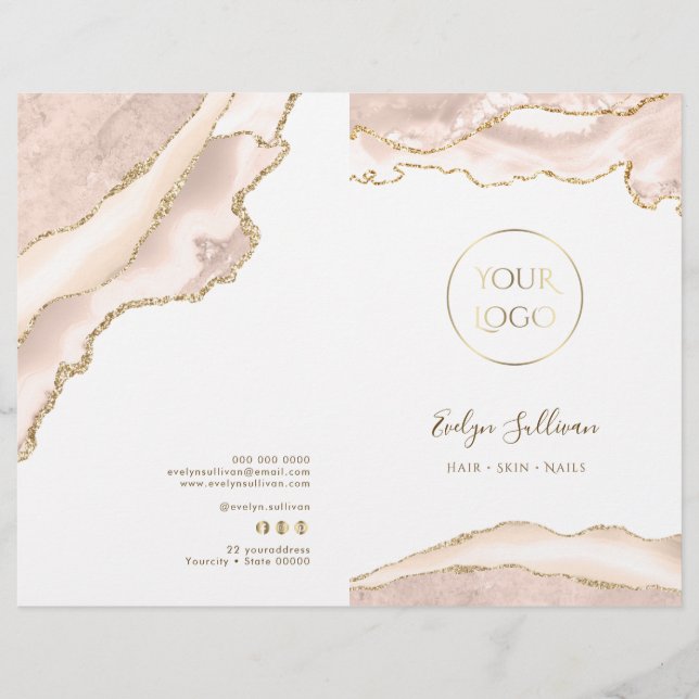 brochura de menu de serviço agate blush de marfim (Frente)