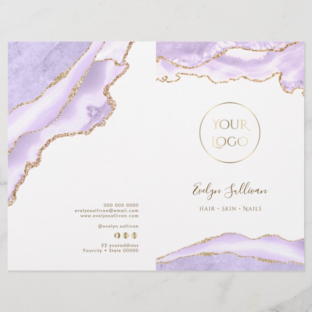 brochura de menu de serviço de agate de lavanda (Frente)