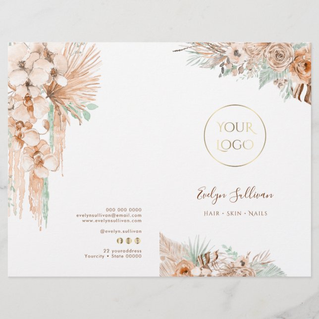 brochura de menu do serviço de hortelã e bege trop (Frente)