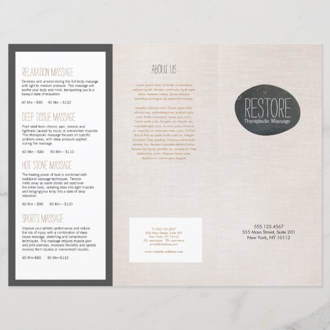 Brochura de três vezes do Terapêutico de Massagem  (Frente)