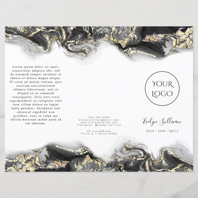 brochura design de mármore de fluido negro (Frente)