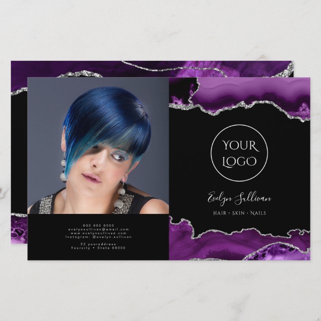 brochura prateada roxa (Frente/Verso)