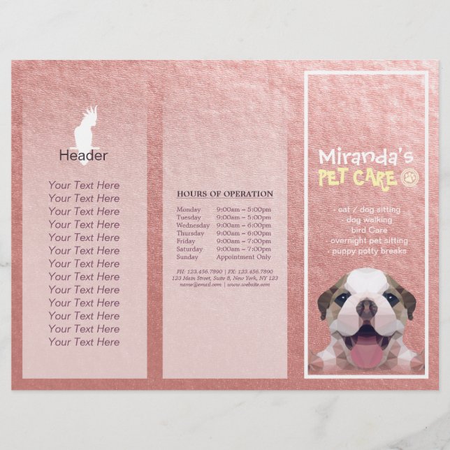 Brochuras De Três Dobras De Salão De Salão De Pet  (Frente)