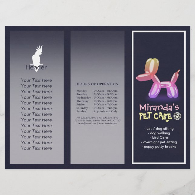 Brochuras De Três Dobras De Salão De Salão De Pet  (Frente)