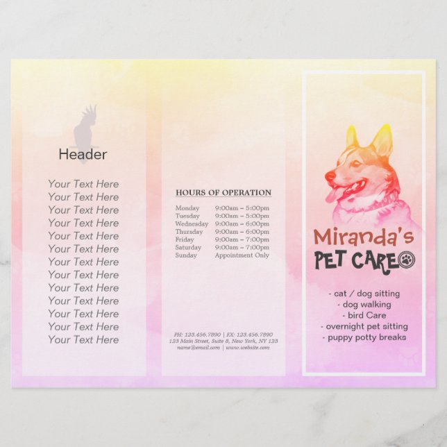 Brochuras De Três Dobras De Salão De Salão De Pet  (Frente)