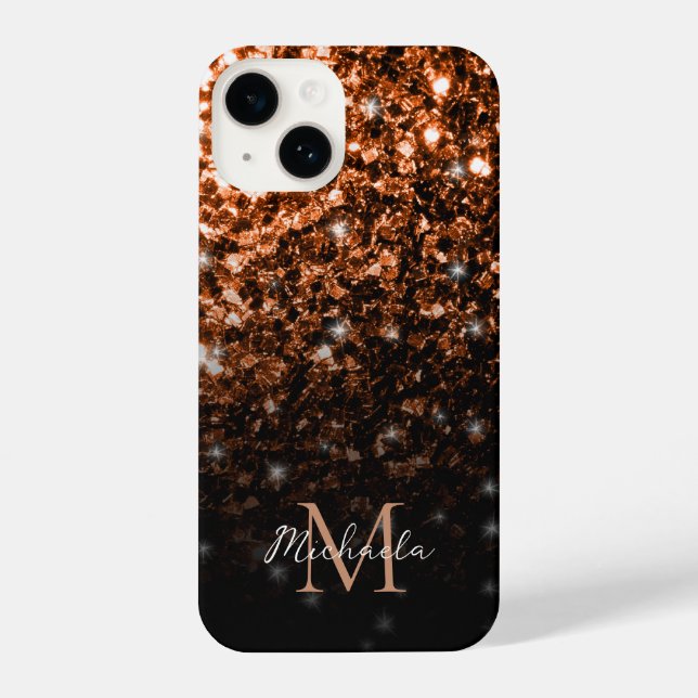 Bronze brown copper faux glitter sparkles Monogram (Verso)