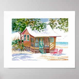 Brown Beach Cottage Watercolor Poster