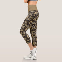 Brown-Beige Paisley Pattern High Waisted Capris