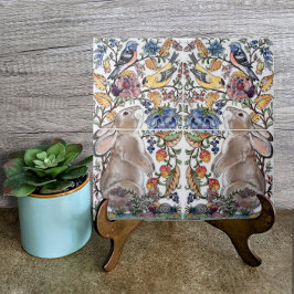 Brown Bunny Rabbit Bird Bonito Jacobean Design