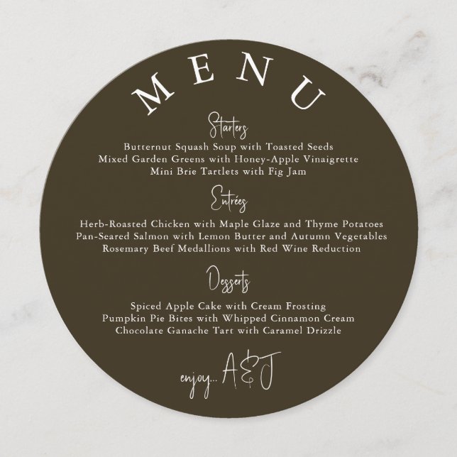 Brown Circle Modern Simple Wedding Menu (Frente)