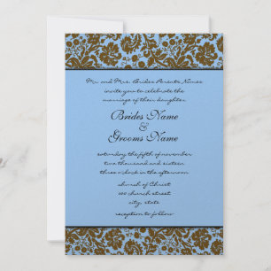 Brown Damask Sobre Convite Azul Para Casamento