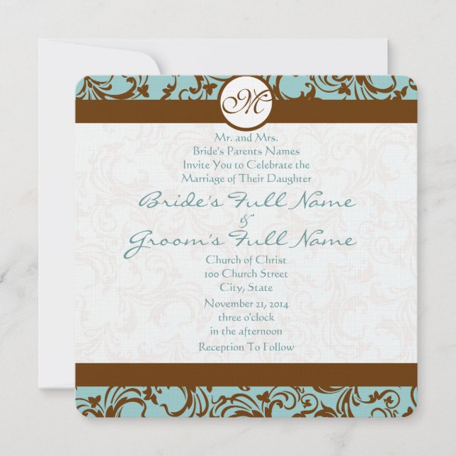 Brown Damask sobre o Convite para Casamento Profun (Frente)