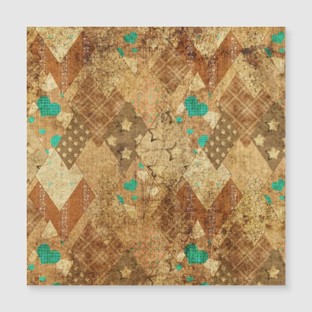 Brown Grunge Quilt Stars Hearts (Frente)