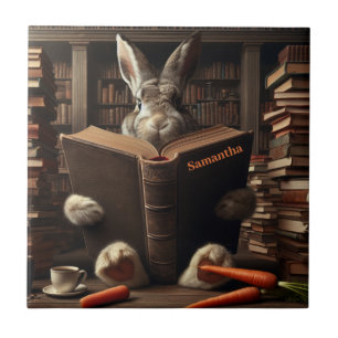 Brown Hare lendo na biblioteca. Nome editável