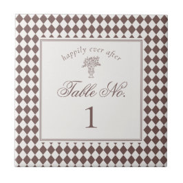 Brown Harlequin Checkered Wedding Table Number