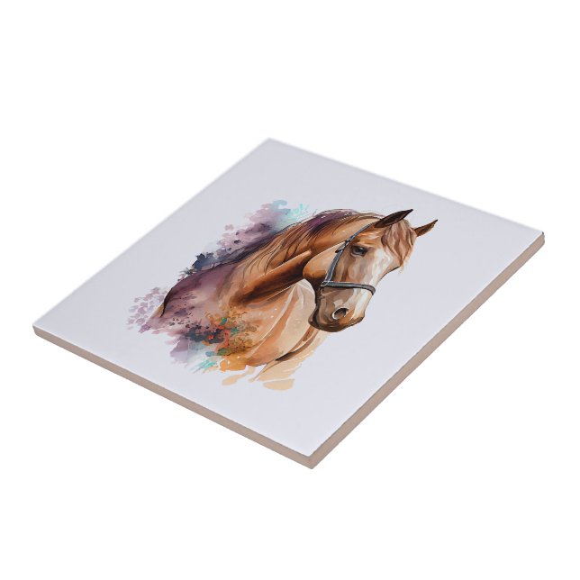 Brown Horse Head Portrait in Watercolor (Lateral)