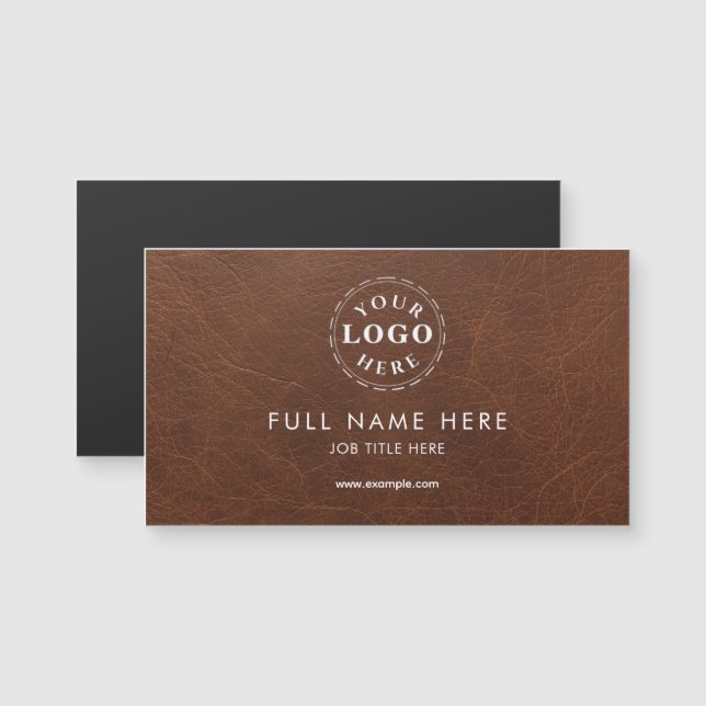 Brown Leather Pattern Magnetic Business Card (Frente/Verso)