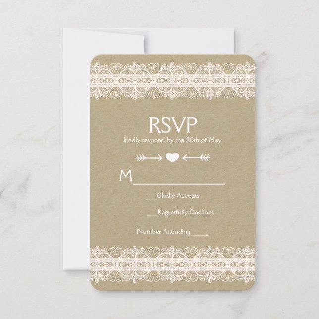 Brown Paper & Lace Natural Rustic Weding RSVP (Frente)