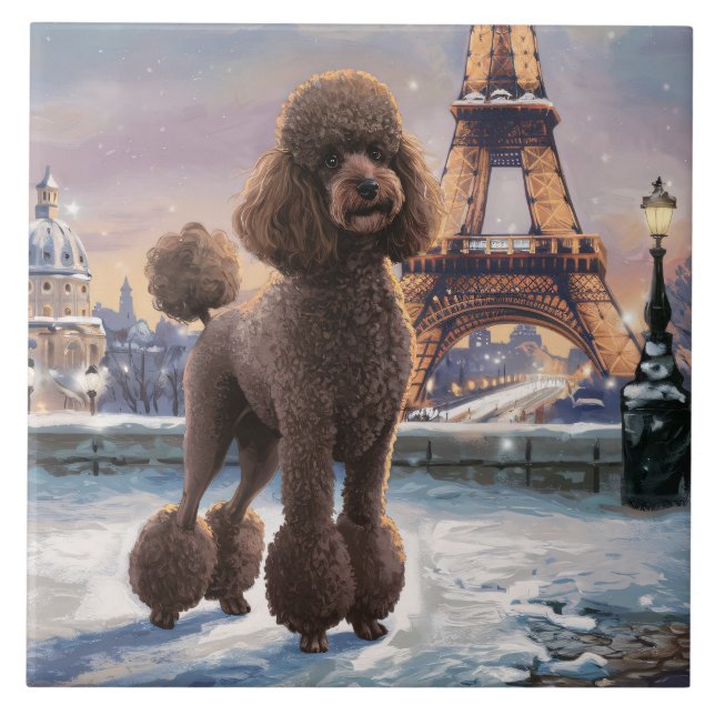 Brown Poodle Winter in Paris Painting Art (Frente)