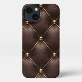 Brown Quilted Leather & Gold Studs Phone Case
