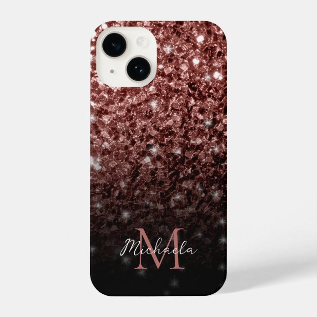 Brown Red faux Glitter sparkles bling Monogram (Verso)