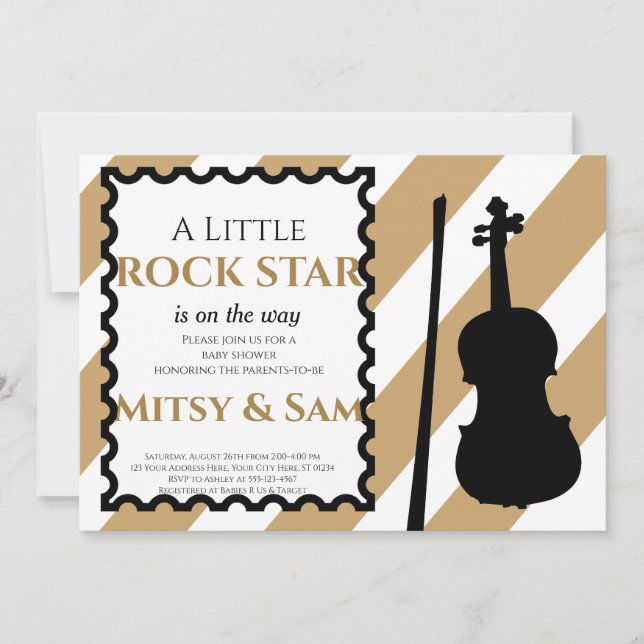 Brown Rock Star Rock a Bye Chá de fraldas Convite (Frente)