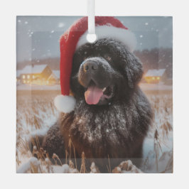 Brown Santa Newf Sitting in Snow Ornament