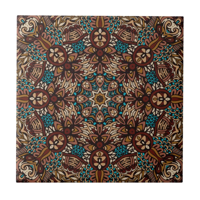Brown, Teal & Beige Terthy Rustic Boho Mandala (Frente)