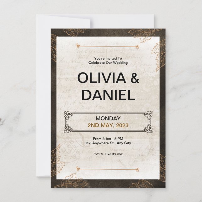 Brown Vintage - Convite para Casamento Retroativo (Frente)