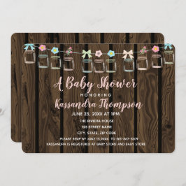 Brown Wood Rustic Mason Jar Chá de fraldas Convite