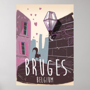 Bruges, poster de viagens de desenho animado da Bé