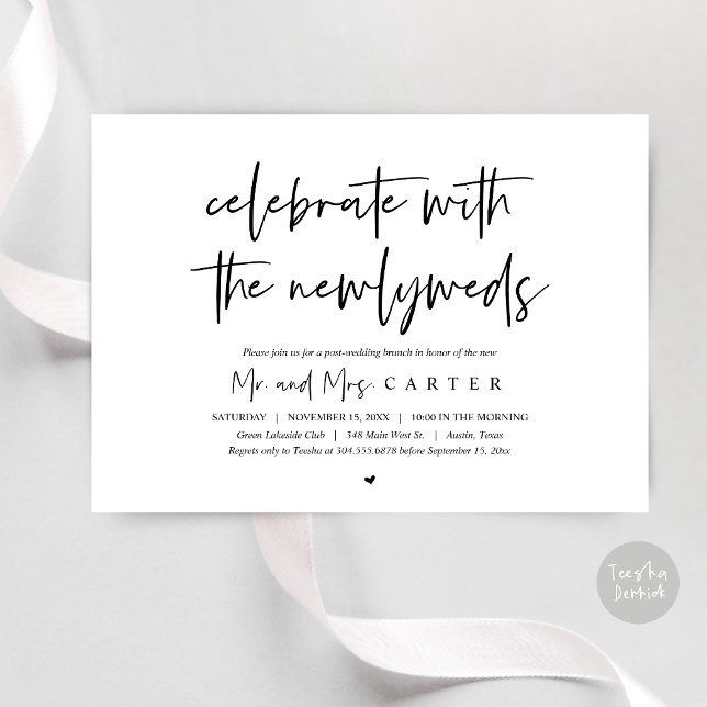 Brunch com recém-casados, convite para casamento p (Celebrate with the newlyweds, Wedding Brunch Invitation Card, PDF, in Black and White)