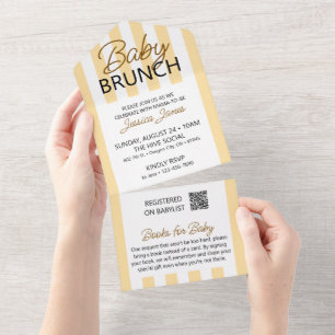 Brunch de Bebê com Stripe Amarelo Convide com Cart