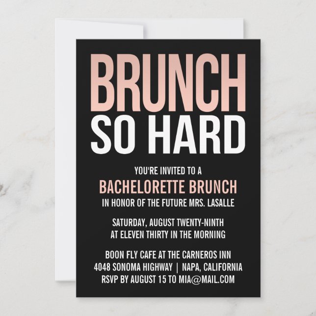 Brunch - Duro - Bachelorette Rosa Brunch Convite (Frente)