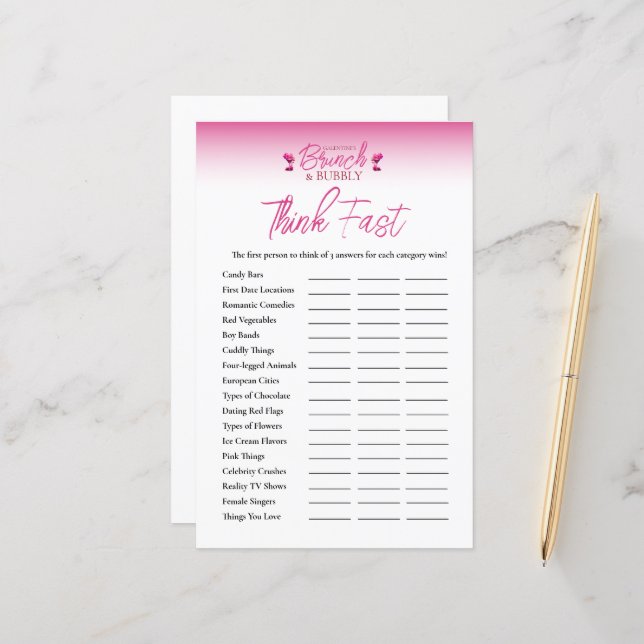 Brunch e Bubble Galentines pensam rápido jogo (Frente/Verso In Situ)