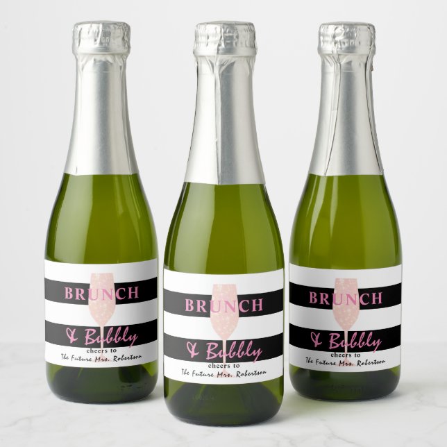 Brunch e Espumante Listra preta e branca | Rosa (Garrafas)