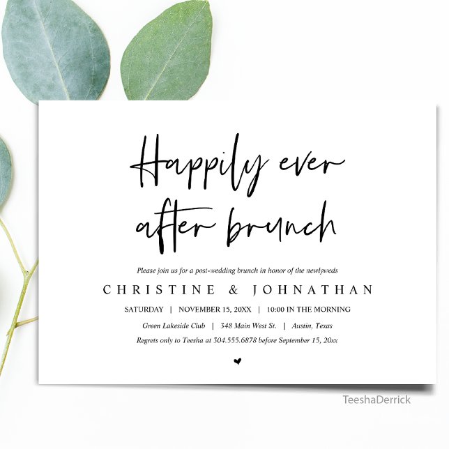 Brunch Felizes para Sempre, convite pós-casamento (Happily Ever After Brunch, Wedding Elopement Celebration in Modern Minimalist design themed)