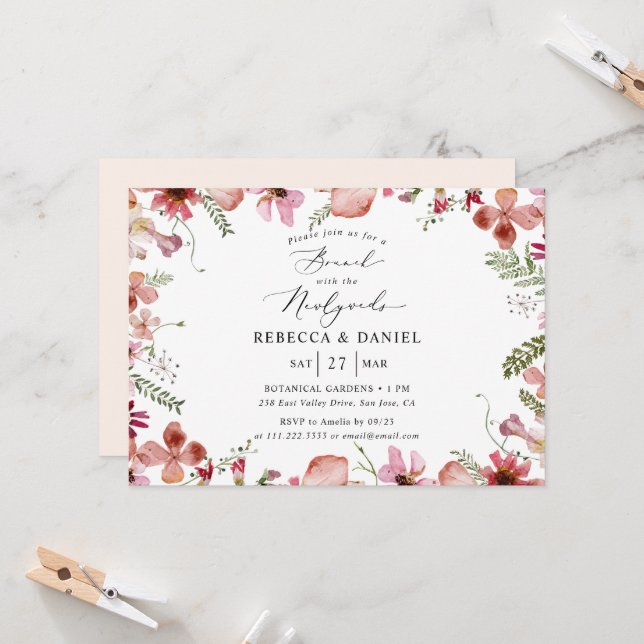 Brunch Floral Com Convite De Casamento De Newlywed (Frente/Verso In Situ)