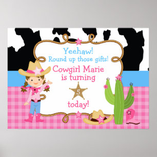 Brunette Cowgirl Western Birthday Poster