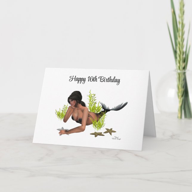 Brunette Mermaid com cartão de saudação Starfish (Frente)