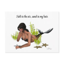 Brunette Mermaid com cartão postal Starfish