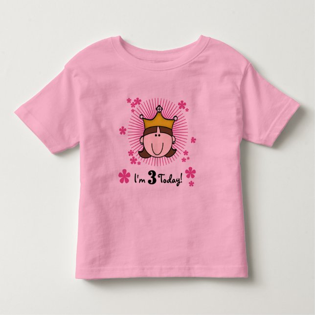 Brunette Princess aniversário de 3 anos Camisetas  (Frente)