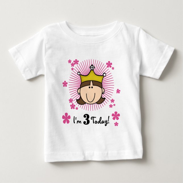 Brunette Princess aniversário de 3 anos Camisetas  (Frente)