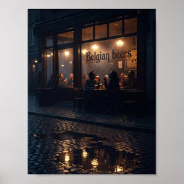 Brussels Noite Chuvosa Poster de Brilho da Taverna