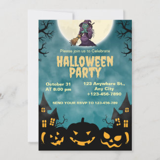 Bruxa & Abóboras Convite para Festa de Halloween