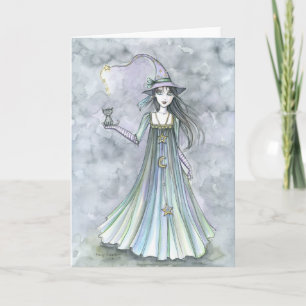 Bruxa com o Cartão de Halloween Kitten