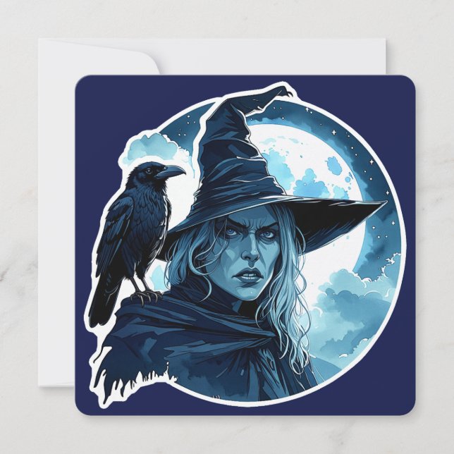 Bruxa com um Corvo - Diversão para Fãs de Hallowee (Frente)