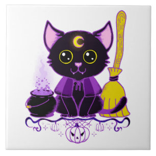 Bruxa de Gato Preto de Halloween Fofo
